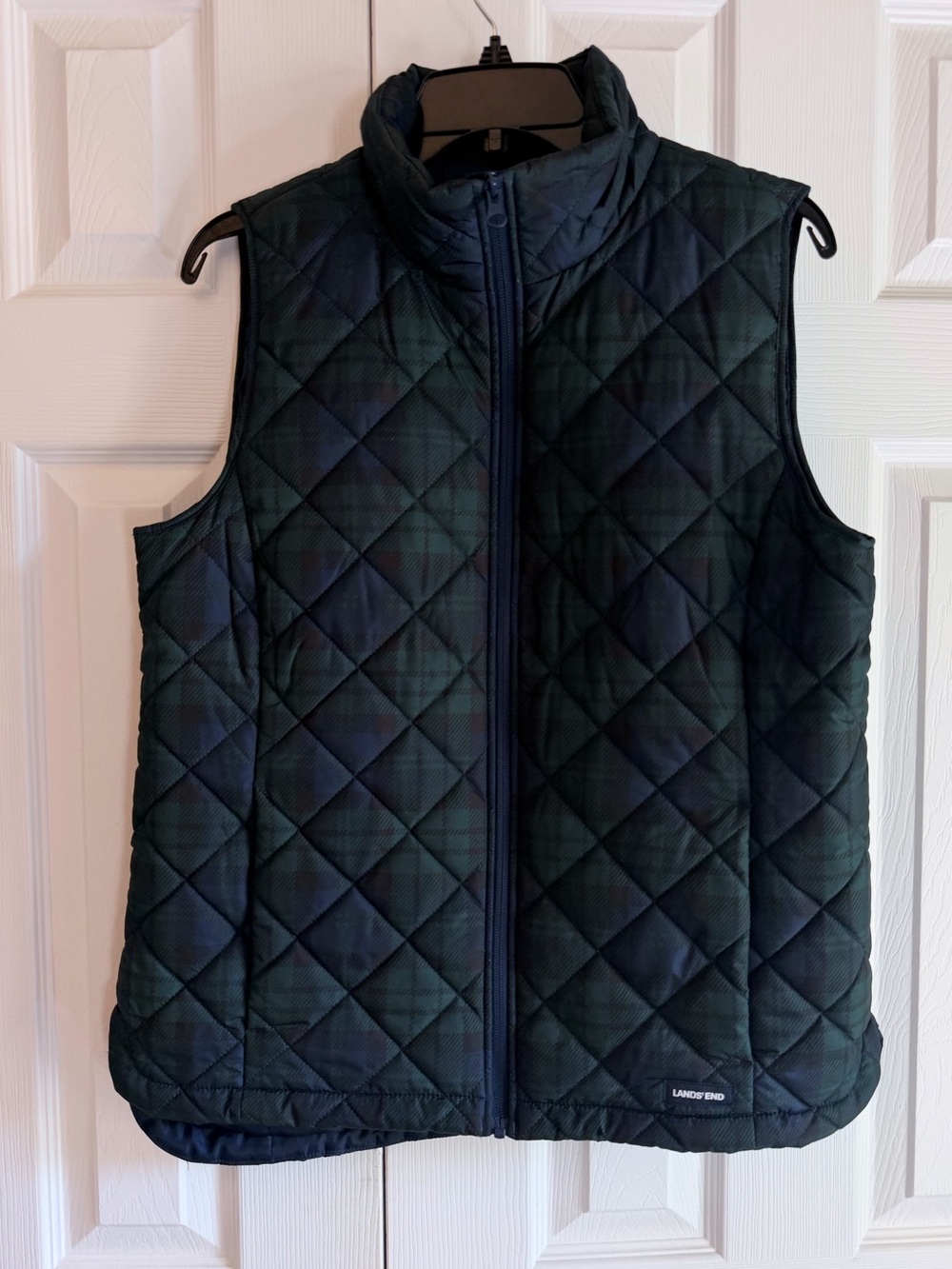 Lands' End Quilted Vest - Navy/Black Plaid
